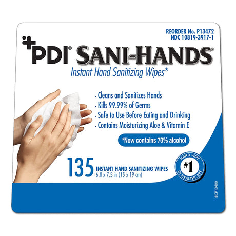 Sani-Hands Hand Sanitizing Wipes, Ethyl Alcohol, Canister, Unscented, 6 X 7.5 Inch Sani-Hands®