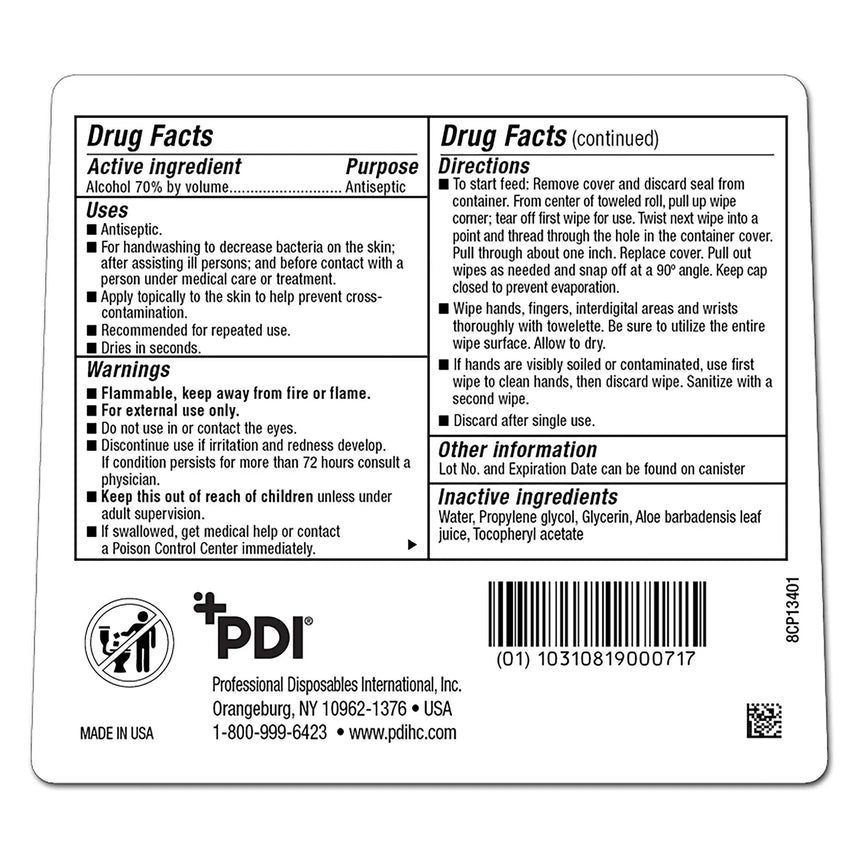Sani-Hands Hand Sanitizing Wipes, Ethyl Alcohol, Canister, Unscented, 6 X 7.5 Inch Sani-Hands®