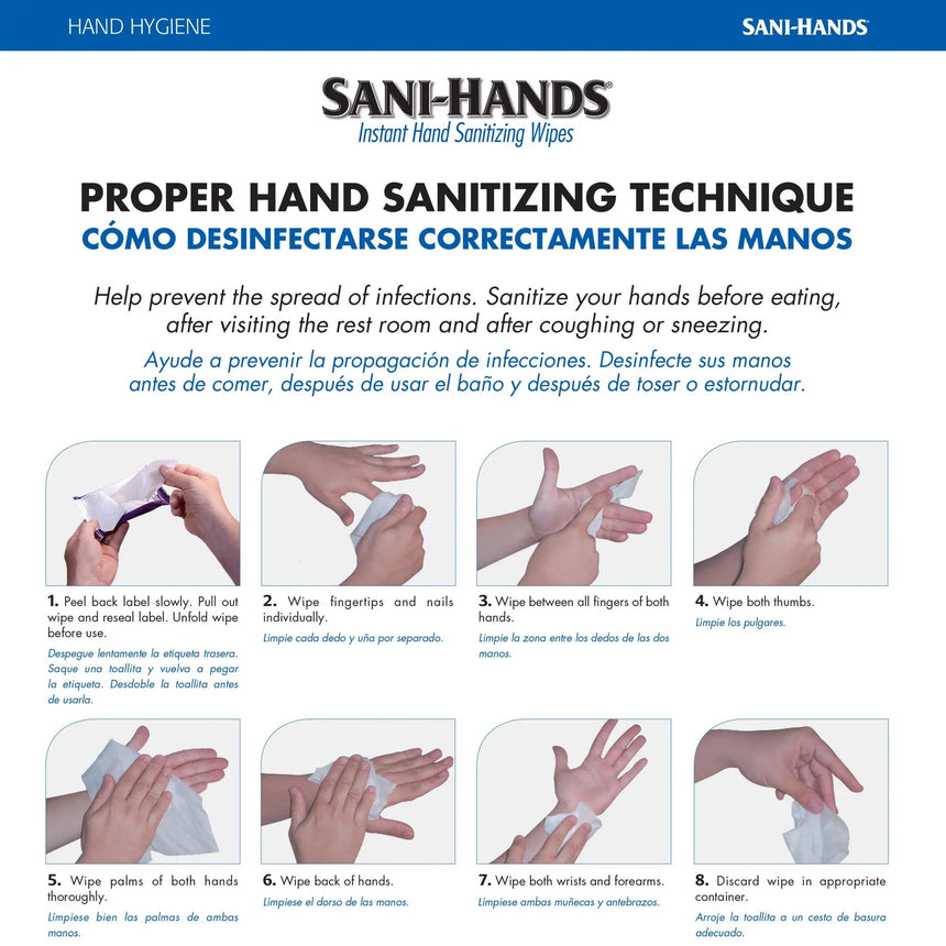 Sani-Hands Hand Sanitizing Wipes, Ethyl Alcohol, Scented, 5½ x 8.4 Inch Soft Pack Sani-Hands®