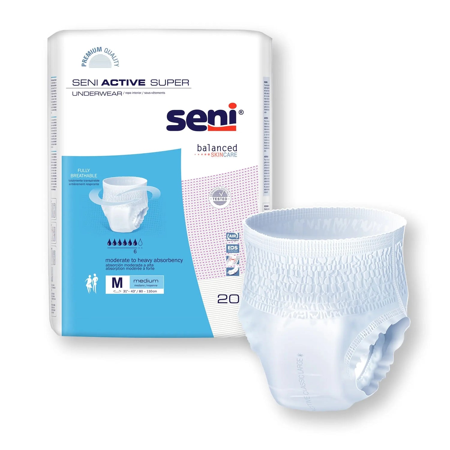 Seni® Active Super Moderate to Heavy Absorbent Underwear, Medium Seni® Active Super