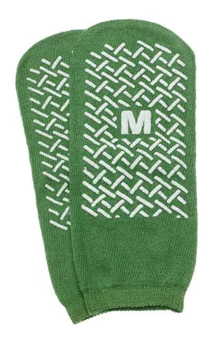 Slipper Socks; Med Green Pair Men's 5-6  Wms 6-7 Child 7-11 Movility LLC- CM