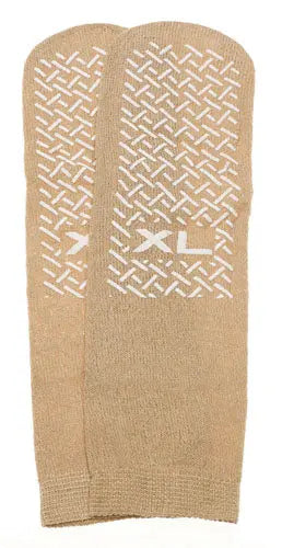 Slipper Socks; XL Beige Pair Men's  10-12  Wms 11-13 Movility LLC- CM