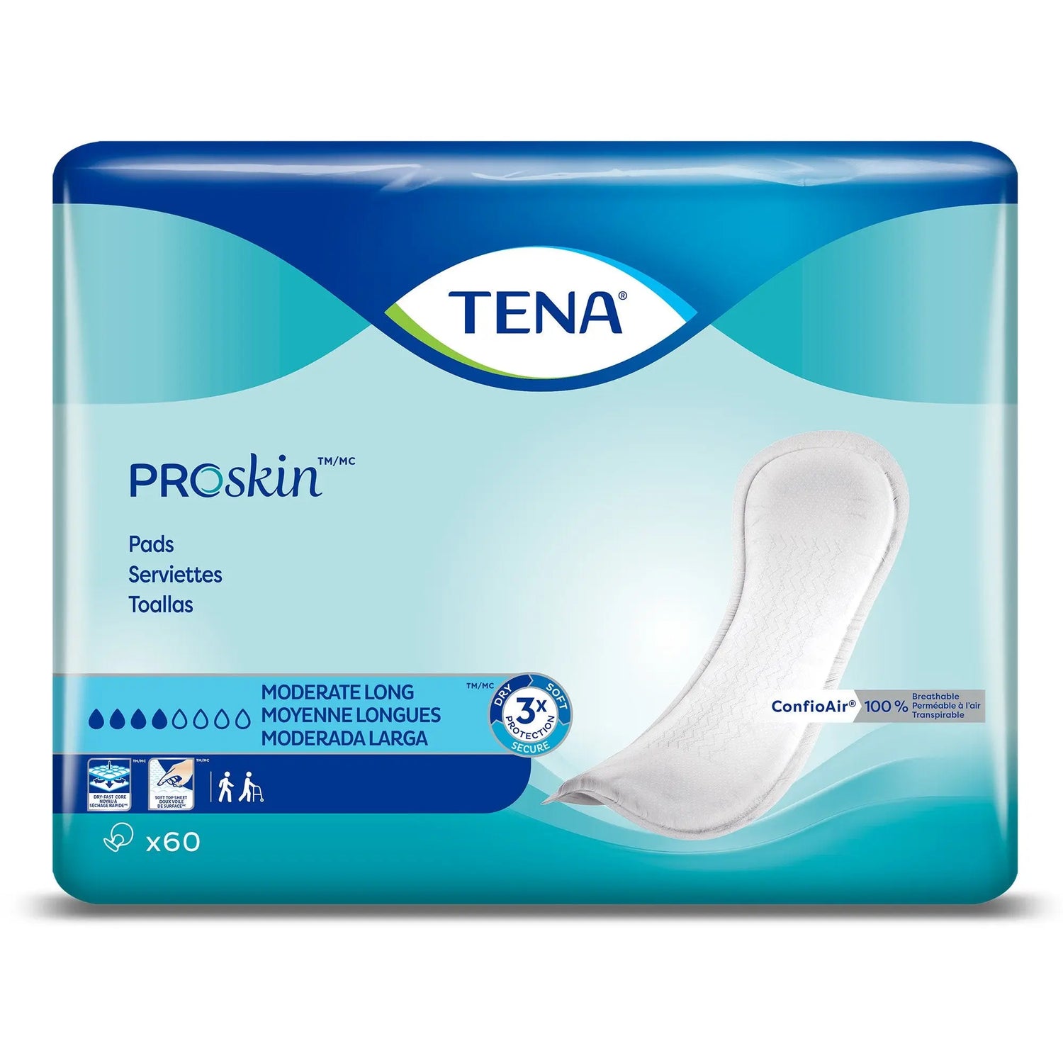 TENA Bladder Control Pads, Moderate Absorbency, Long, 12 Inch, Unisex, White - getMovility