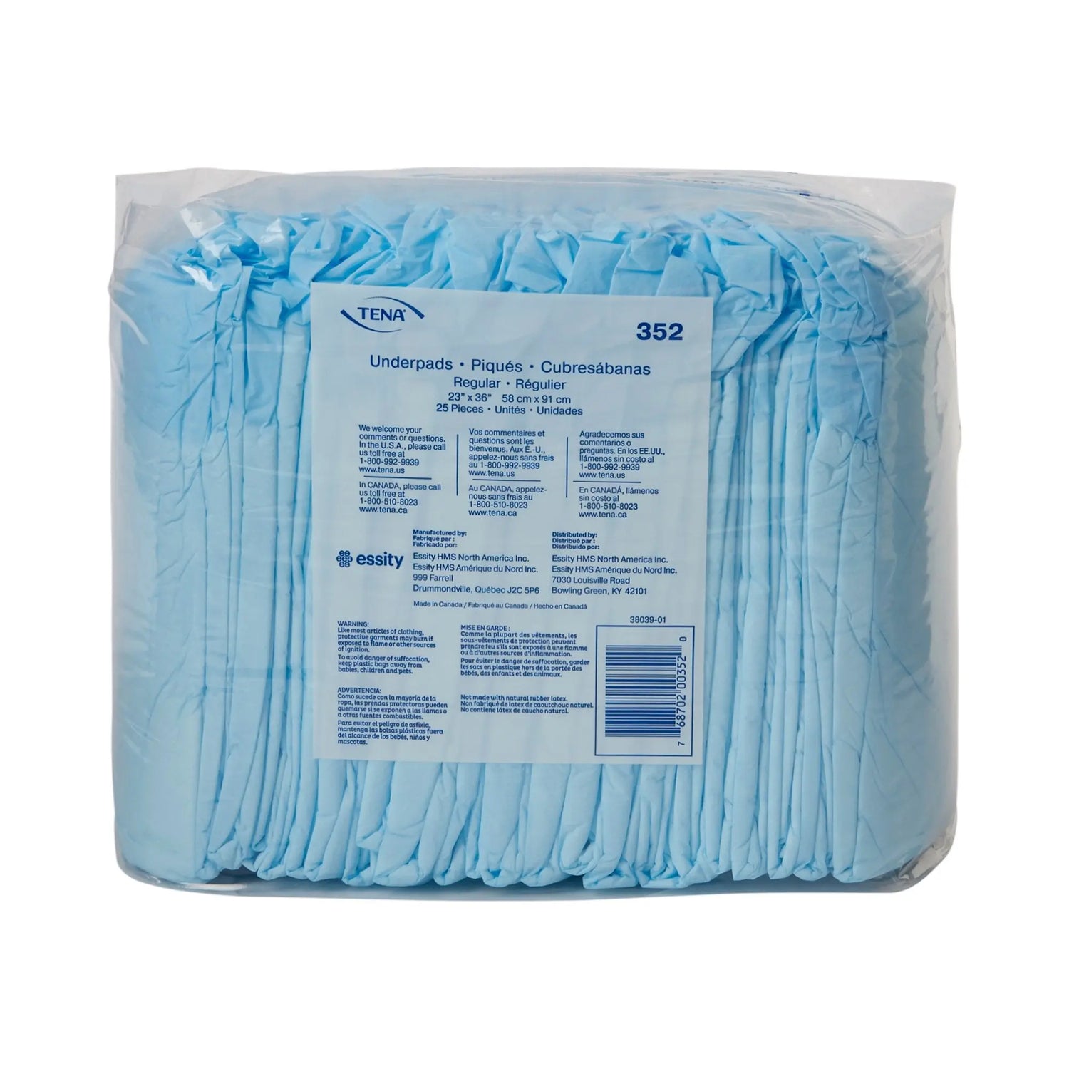 TENA Regular Underpads, Light Absorbency, Blue, Disposable, Latex-Free, 23 X 36 Inch TENA® Regular