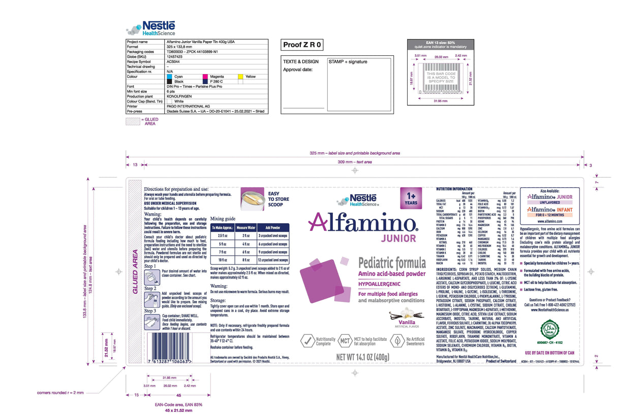 Alfamino® Junior Vanilla Amino Acid Based Pediatric Oral Supplement / Tube Feeding Formula, 14.1 oz. Can Powder Alfamino® Junior