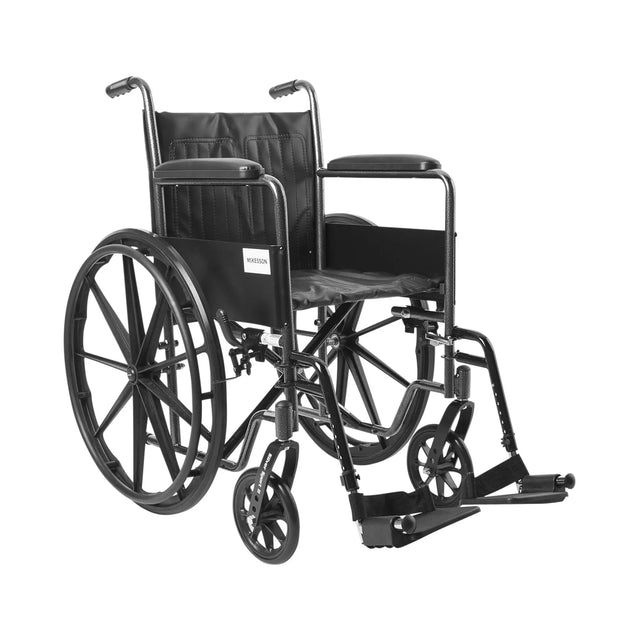 Wheelchair McKesson Dual Axle Full Length Arm Swing-Away Footrest Black Upholstery 18 Inch Seat Width Adult 300 lbs. Weight Capacity McKesson