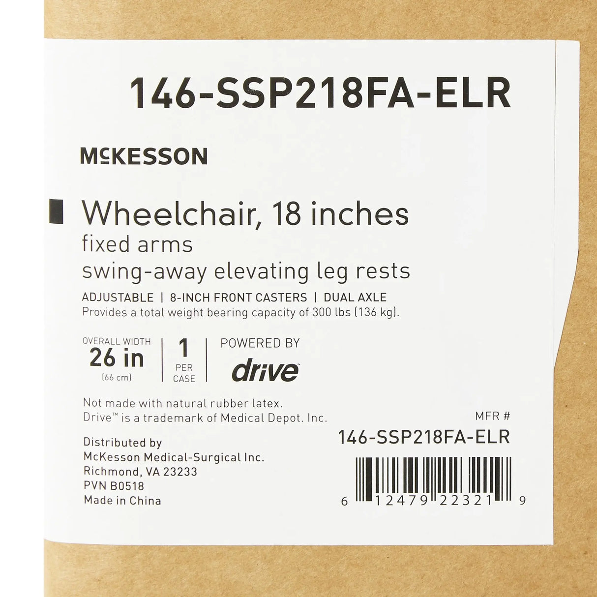 Wheelchair McKesson Dual Axle Full Length Arm Swing-Away Footrest Black Upholstery 18 Inch Seat Width Adult 300 lbs. Weight Capacity McKesson