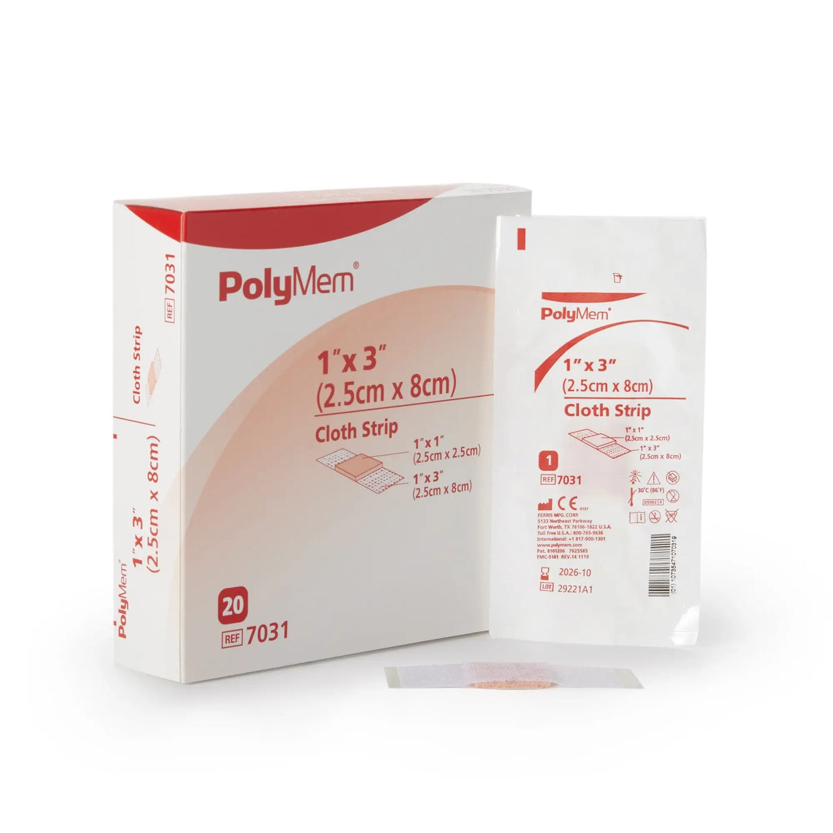 PolyMem® Pink / White Adhesive Strip, 1 x 3 Inch PolyMem®