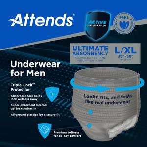 Attends® Discreet Men's Underwear, Level 5, Large / X-Large Attends® For Men
