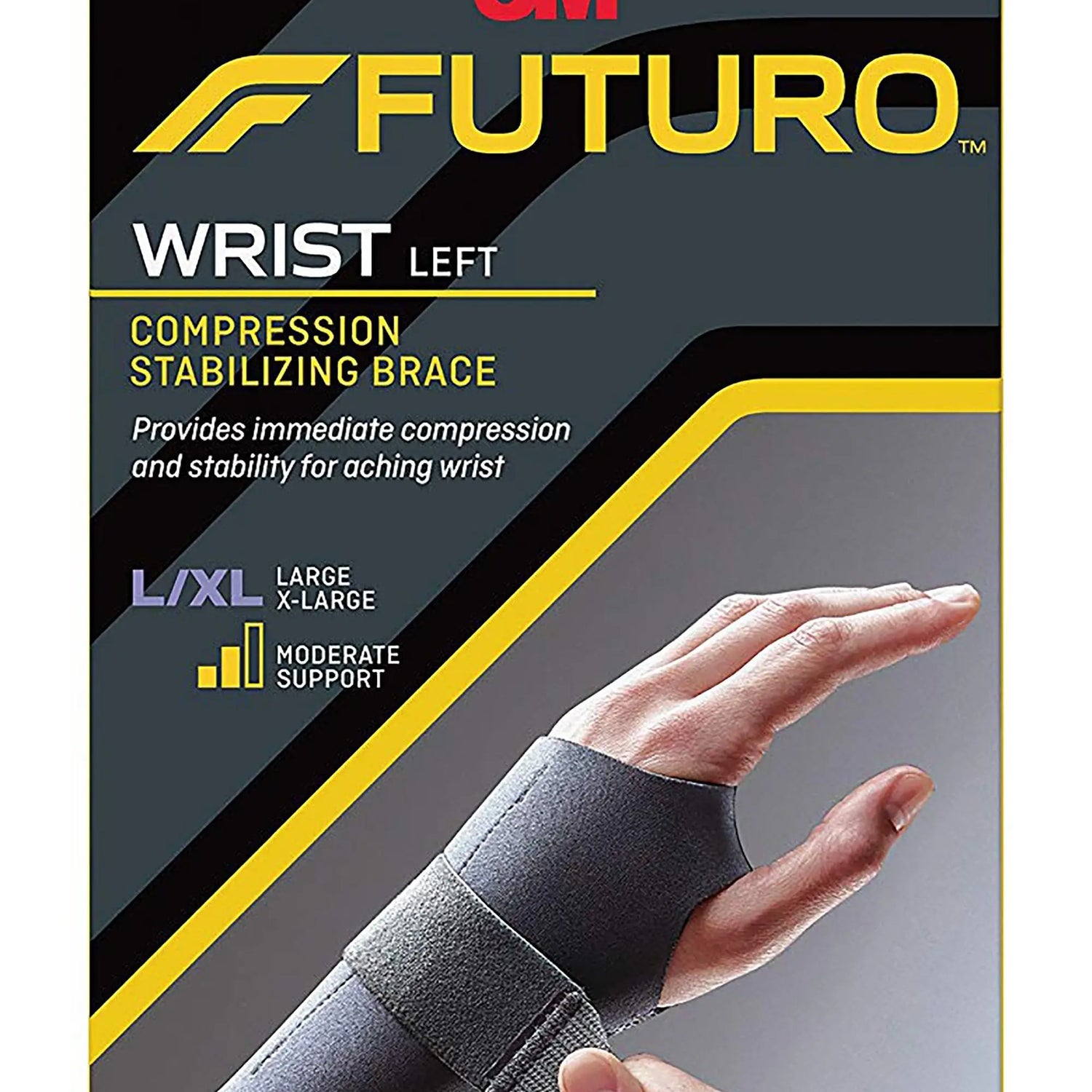 3M FUTURO Wrist Brace, Compression Stabilizing, Low Profile, Black, Left-Hand, Large/X-Large, Strap Closure, 6.75 X 8.5 Inch Futuro™ Compression Stabilizing