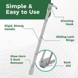 Reach Right Compression Sock Aid Device, Long Shoe Horn, Dressing Hook Reach Right