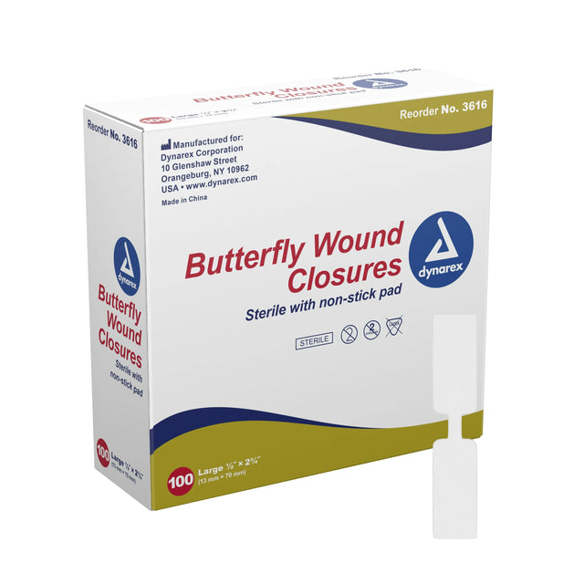 dynarex® Butterfly Wound Closure Strip, ½ by 2¾ Inches Secure Strip™