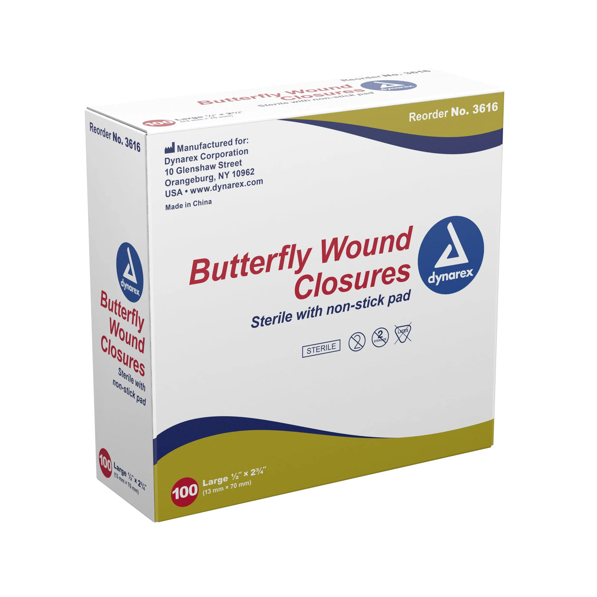 dynarex® Butterfly Wound Closure Strip, ½ by 2¾ Inches Secure Strip™