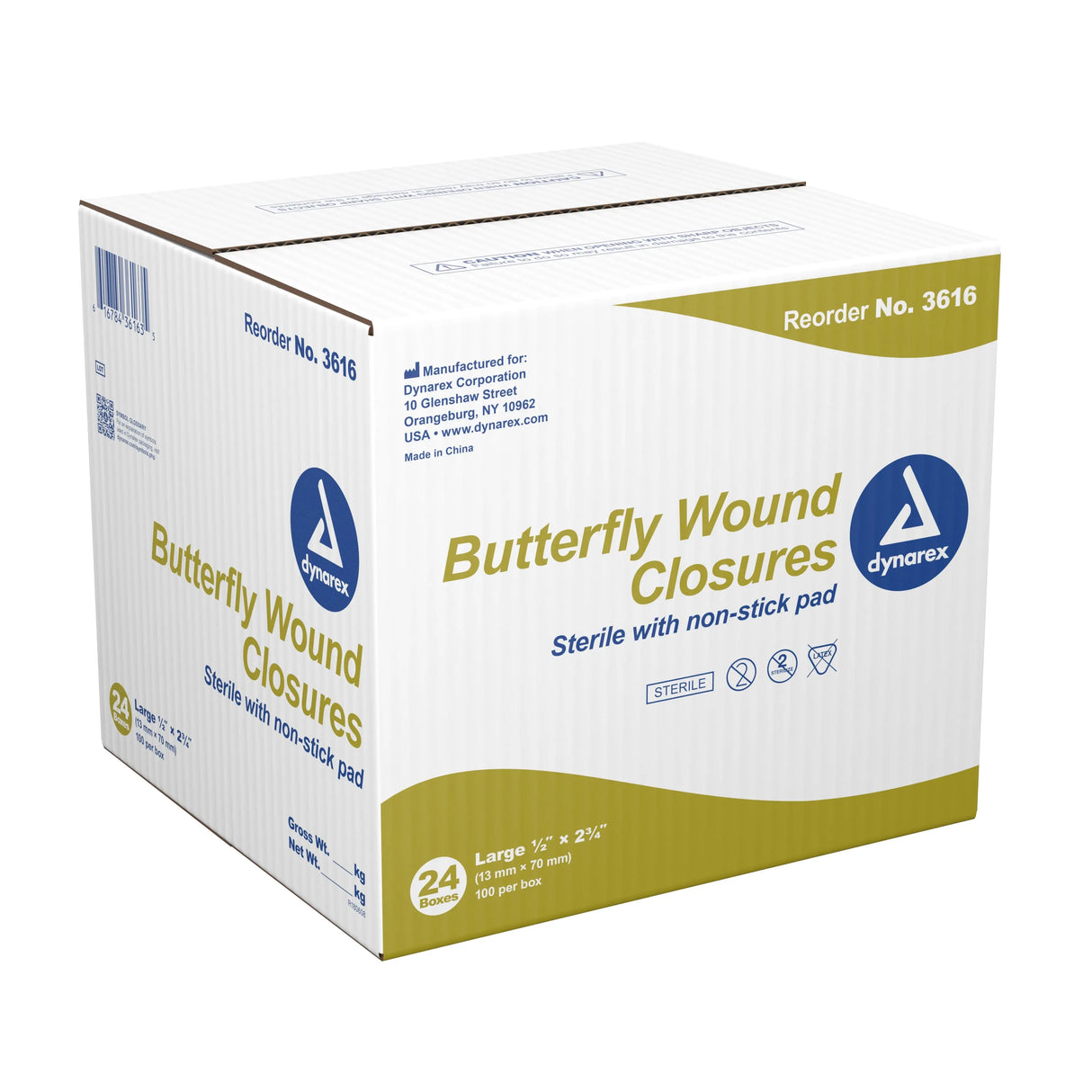 dynarex® Butterfly Wound Closure Strip, ½ by 2¾ Inches Secure Strip™