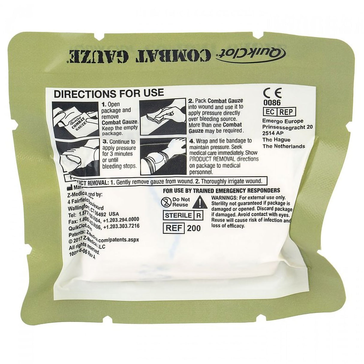 QuikClot® Combat Gauze Hemostatic Dressing, 3 Inch x 4 Yard QuikClot Combat Gauze®