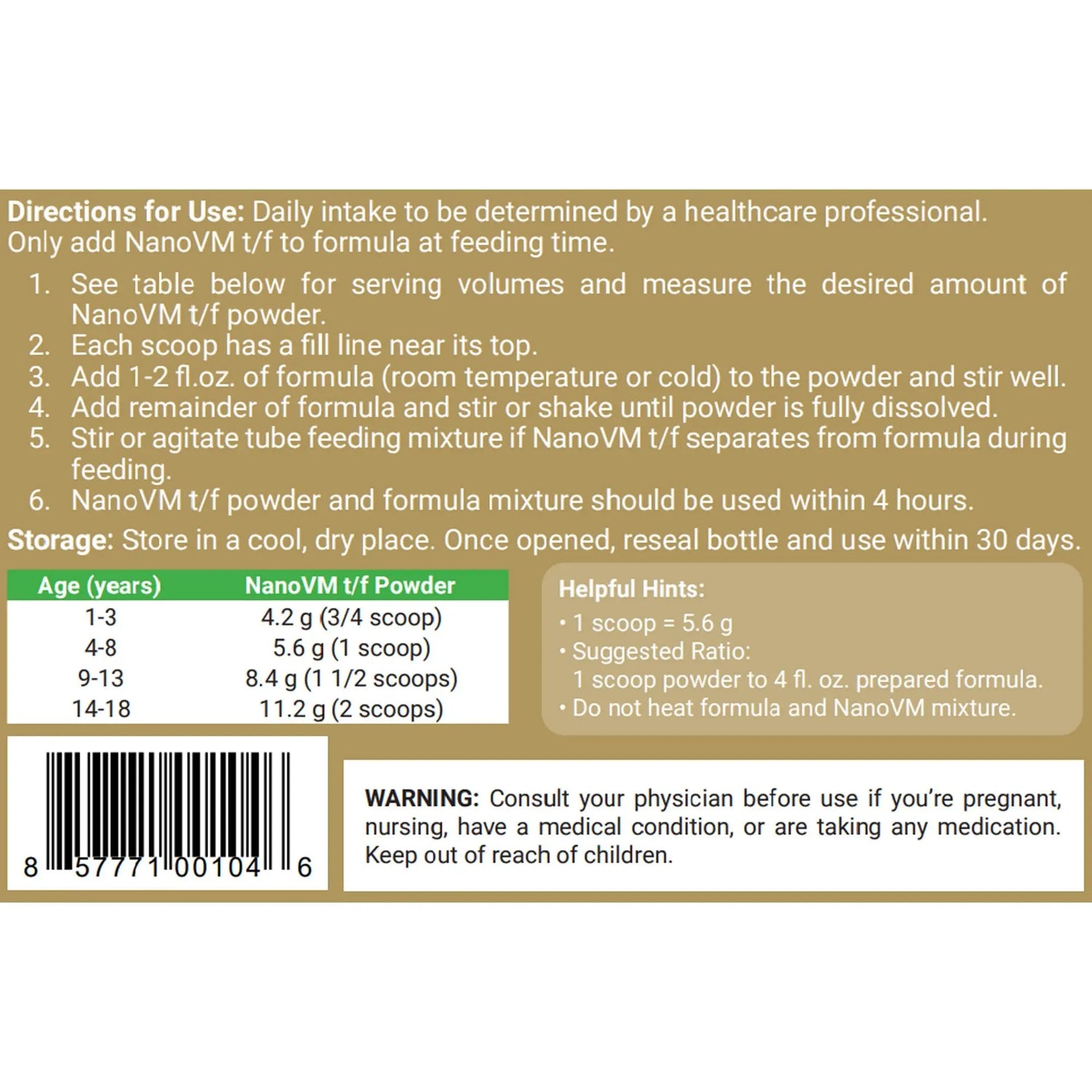 NanoVM® t/f Powder Pediatric Tube Feeding Formula, 275 Gram Jar NanoVM® tf