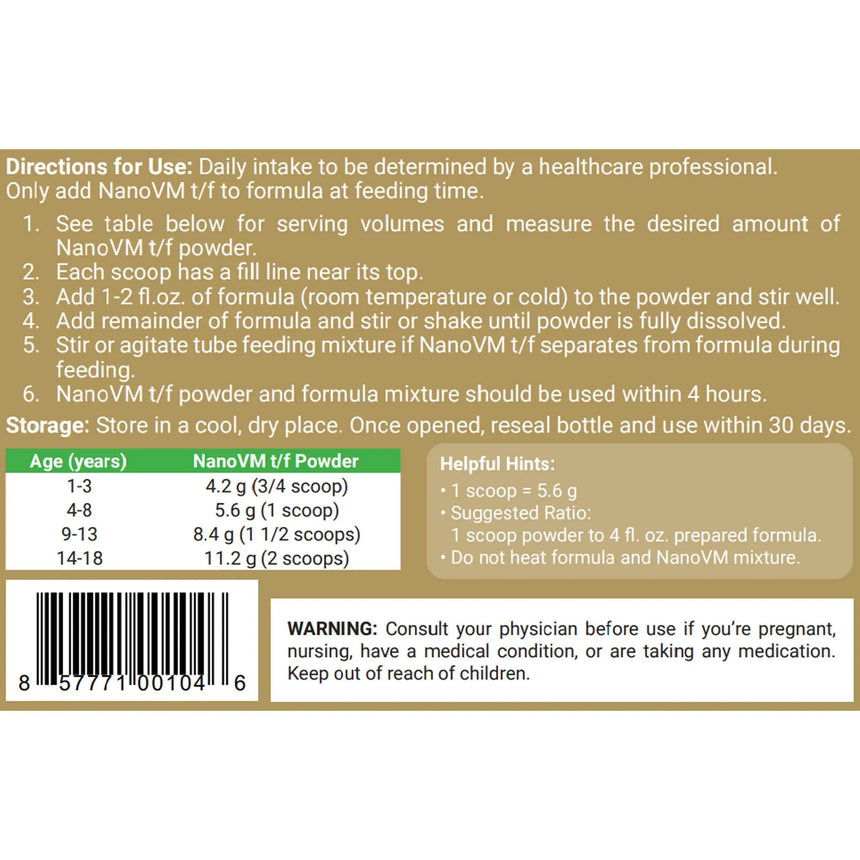 NanoVM® t/f Powder Pediatric Tube Feeding Formula, 275 Gram Jar NanoVM® tf