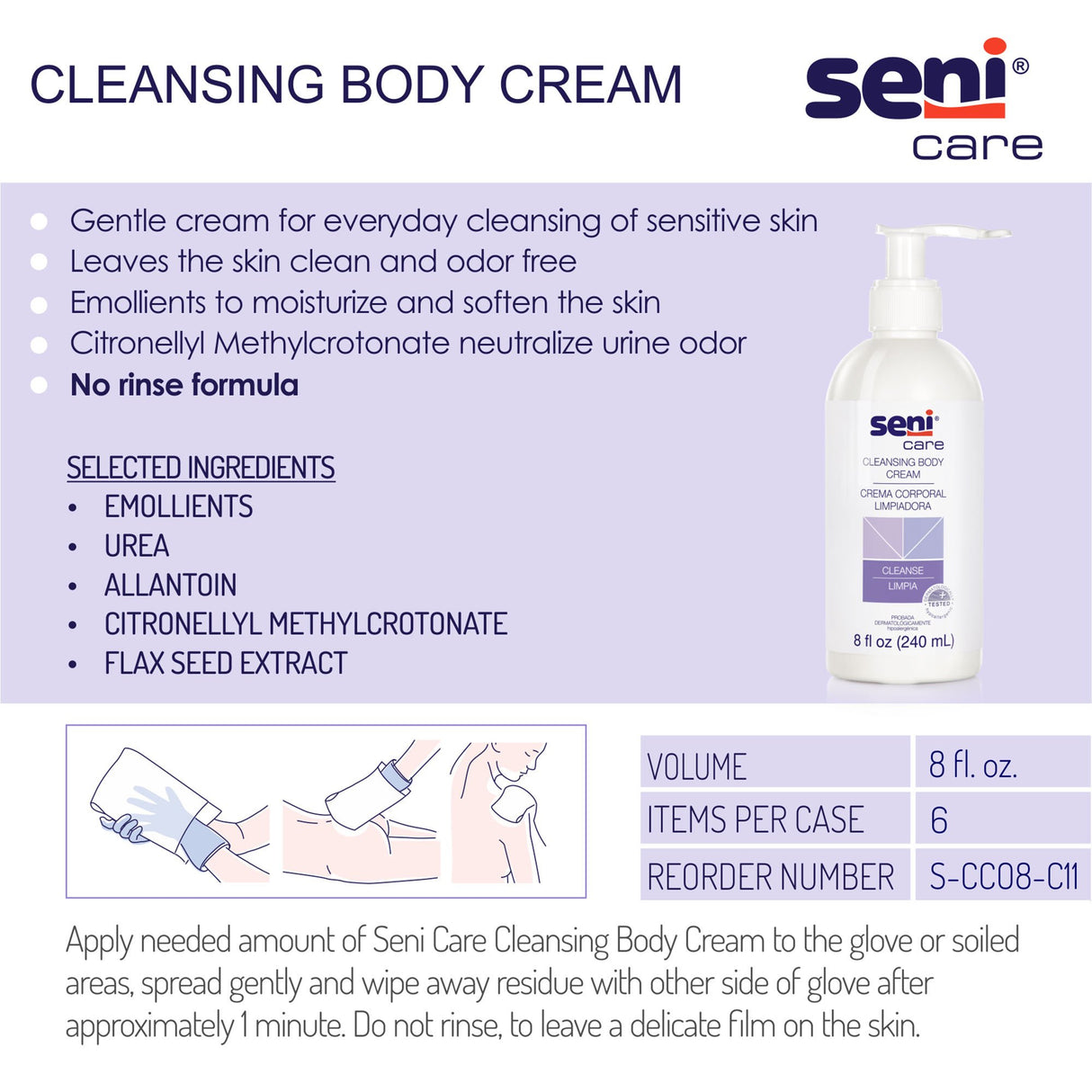 Seni® Care Rinse Free Body Wash, 8 oz. Pump Bottle Seni® Care