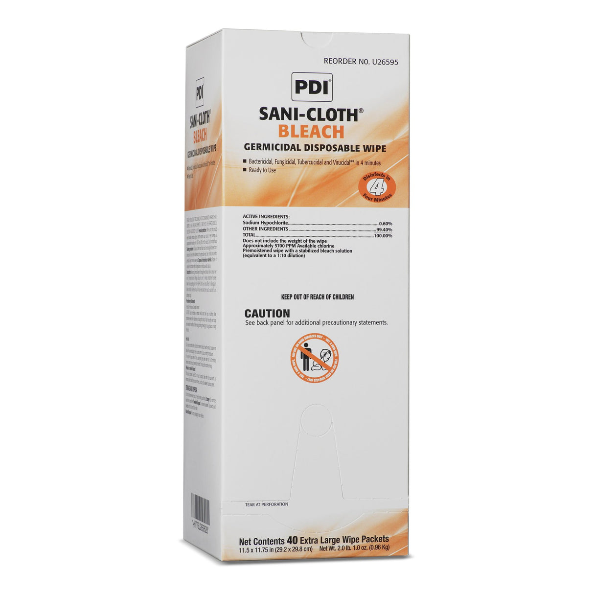 Sani-Cloth® Surface Disinfectant Cleaner Bleach Wipe, 40 Individual Packets per Box Sani-Cloth® Bleach